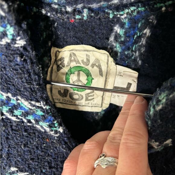 Baja Joe women large Mexican multi color hoodie drug rug woven hippie - Picture 3 of 4